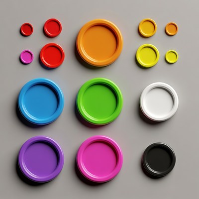 Colorful Plastic Caps on Gray Background