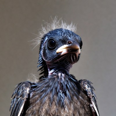 Fluffy baby bird close-up