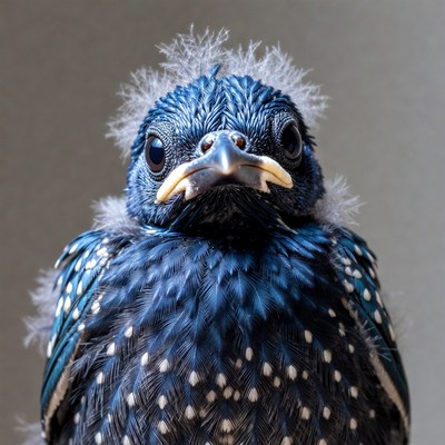Fluffy Blue Baby Starling Bird