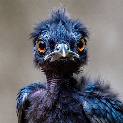 Fluffy baby blue bird closeup