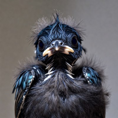Fluffy baby bird close-up
