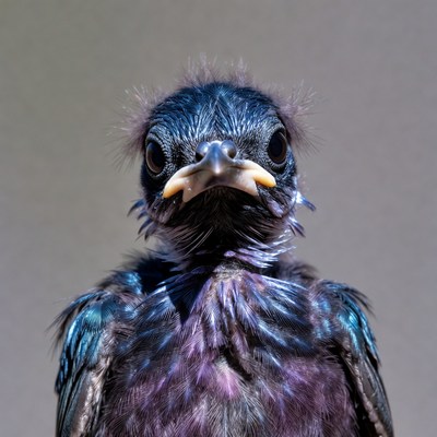 Fluffy baby starling close-up