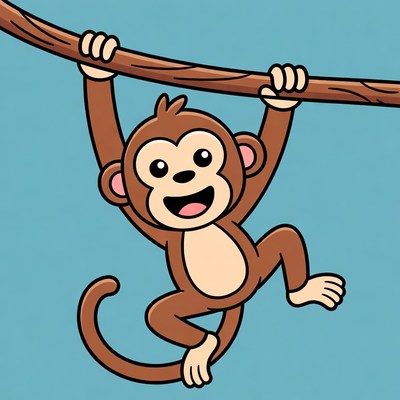 Cartoon monkey hanging from vine