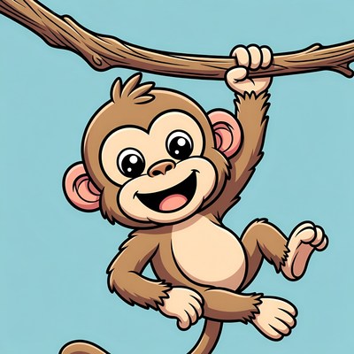 Cartoon monkey hanging from branch