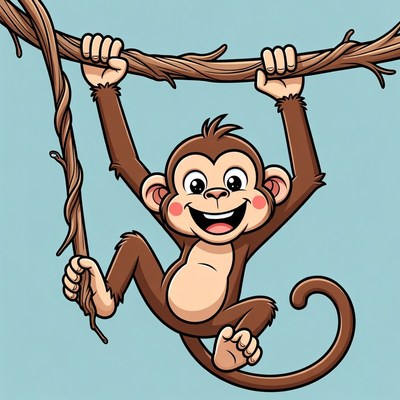 Cartoon monkey hanging from vine