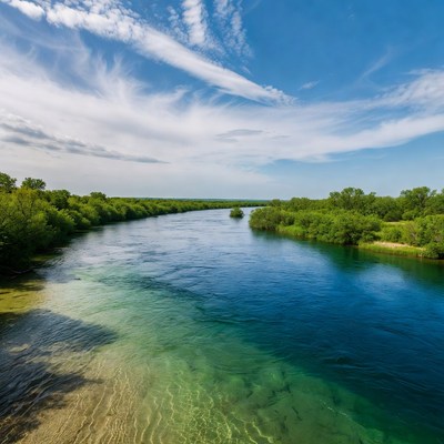 Winding River Through Green Forest Banks
