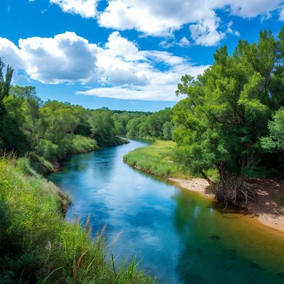 Winding River Through Green Forest