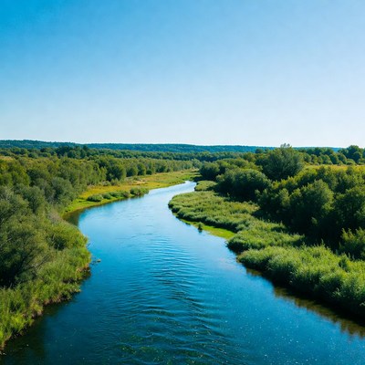 Aerial View of Winding River in Forest