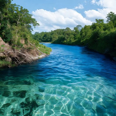 Clear Blue River in Lush Forest