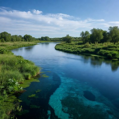 Winding River Through Lush Green Banks