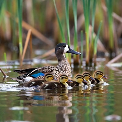 Mother duck with ducklings in water