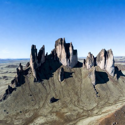 Jagged Rock Formations in Desert Landscape