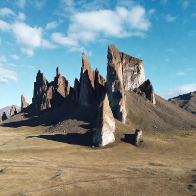 Towering rock formations in desert landscape