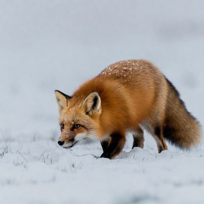 Red fox walking in snow