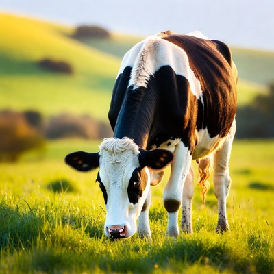 Holstein Cow Grazing in Green Pasture