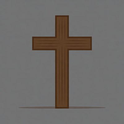 Wooden cross on gray background