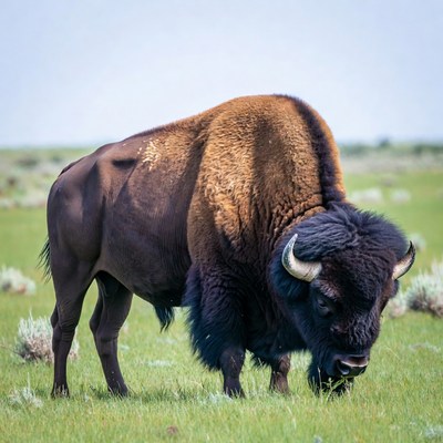 Bison grazing in grassy field