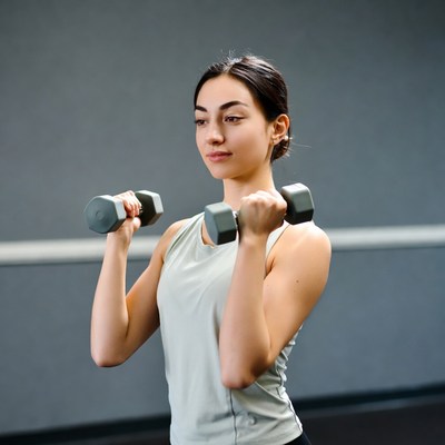 Woman lifting dumbbells in gym