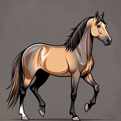 Buckskin Horse Walking Illustration