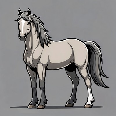 Gray horse standing illustration