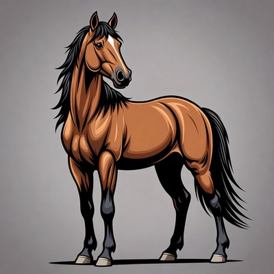 Brown horse illustration standing