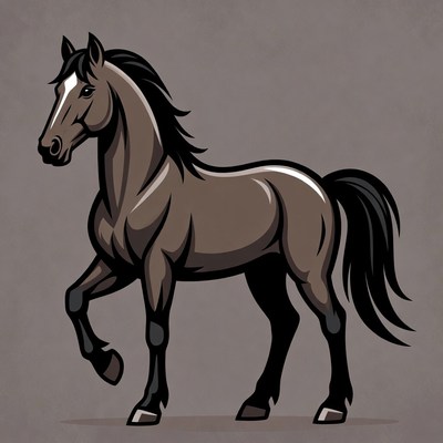 Black horse walking illustration