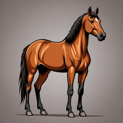 Bay horse standing illustration