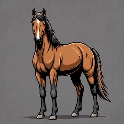 Brown horse standing illustration