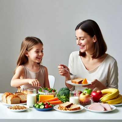 Mother and daughter eating healthy meal