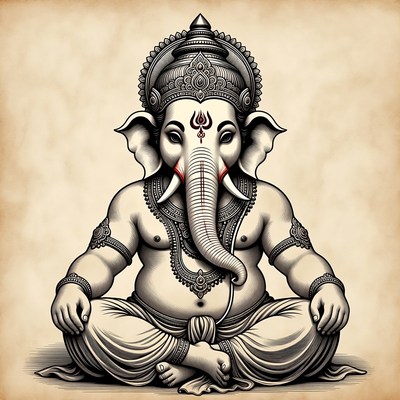 Lord Ganesha Sitting Meditation Illustration