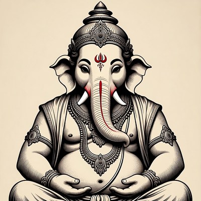 Lord Ganesha Sitting Meditation Illustration