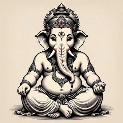 Lord Ganesha Meditation Illustration