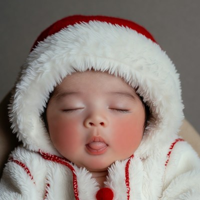 Baby in Santa hat sticking tongue out