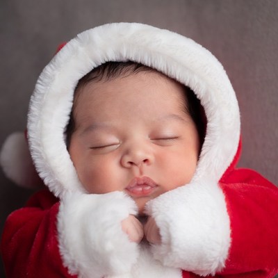Newborn baby in Santa hat