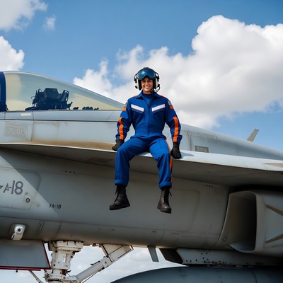 Pilot sitting on F/A-18 fighter jet