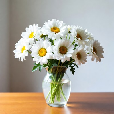 White Daisies in Glass Vase