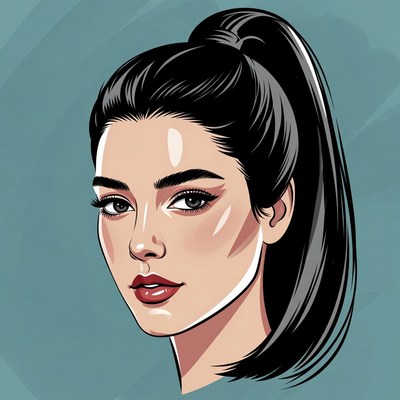 Woman with black ponytail illustration
