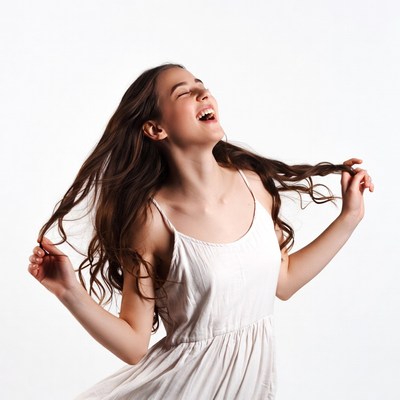 Girl laughing with flowing hair