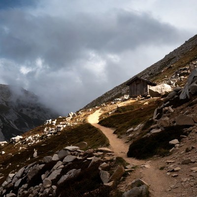 Mountain Cabin on Rocky Trail