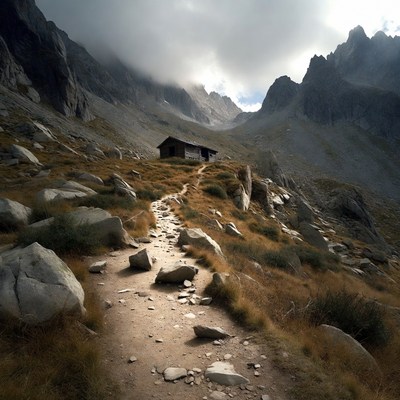Mountain Cabin on Rocky Trail