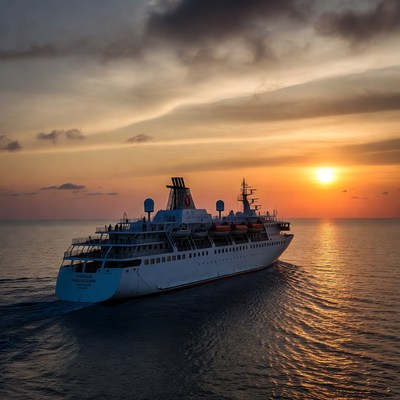 White Cruise Ship at Sunset