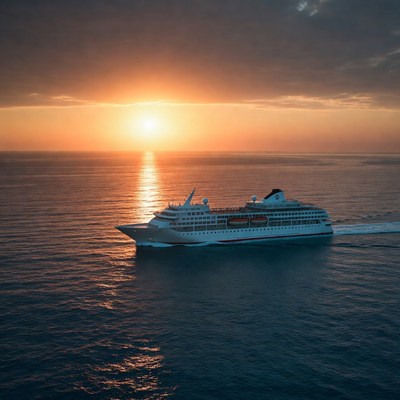 Cruise Ship Sailing at Sunset