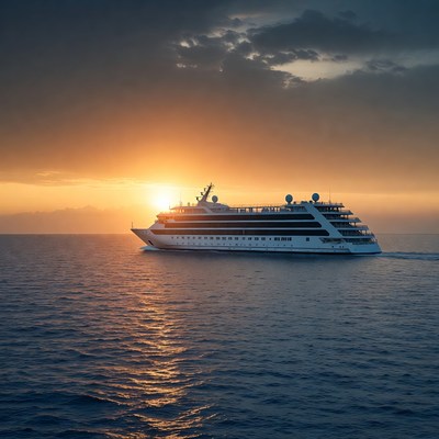 Luxury Cruise Ship at Sunset