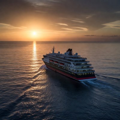 Cruise Ship Sailing at Sunset