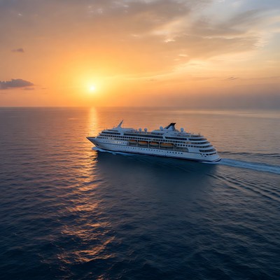 White Cruise Ship at Sunset