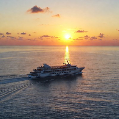 White Cruise Ship Sunset Ocean