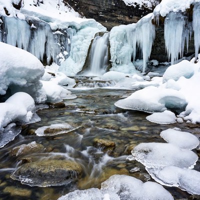 Frozen Waterfall in Snowy Canyon