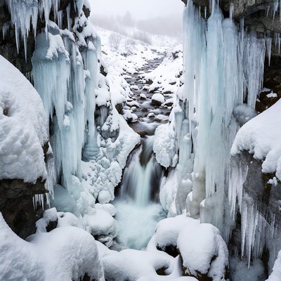 Icy Waterfall in Snowy Canyon