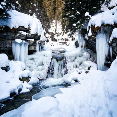 Frozen Waterfall in Snowy Canyon