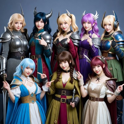 Eight women in fantasy cosplay armor